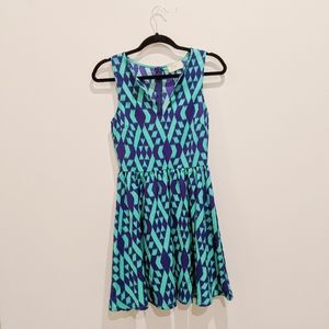 Everly abstract pattern green blue summer dress